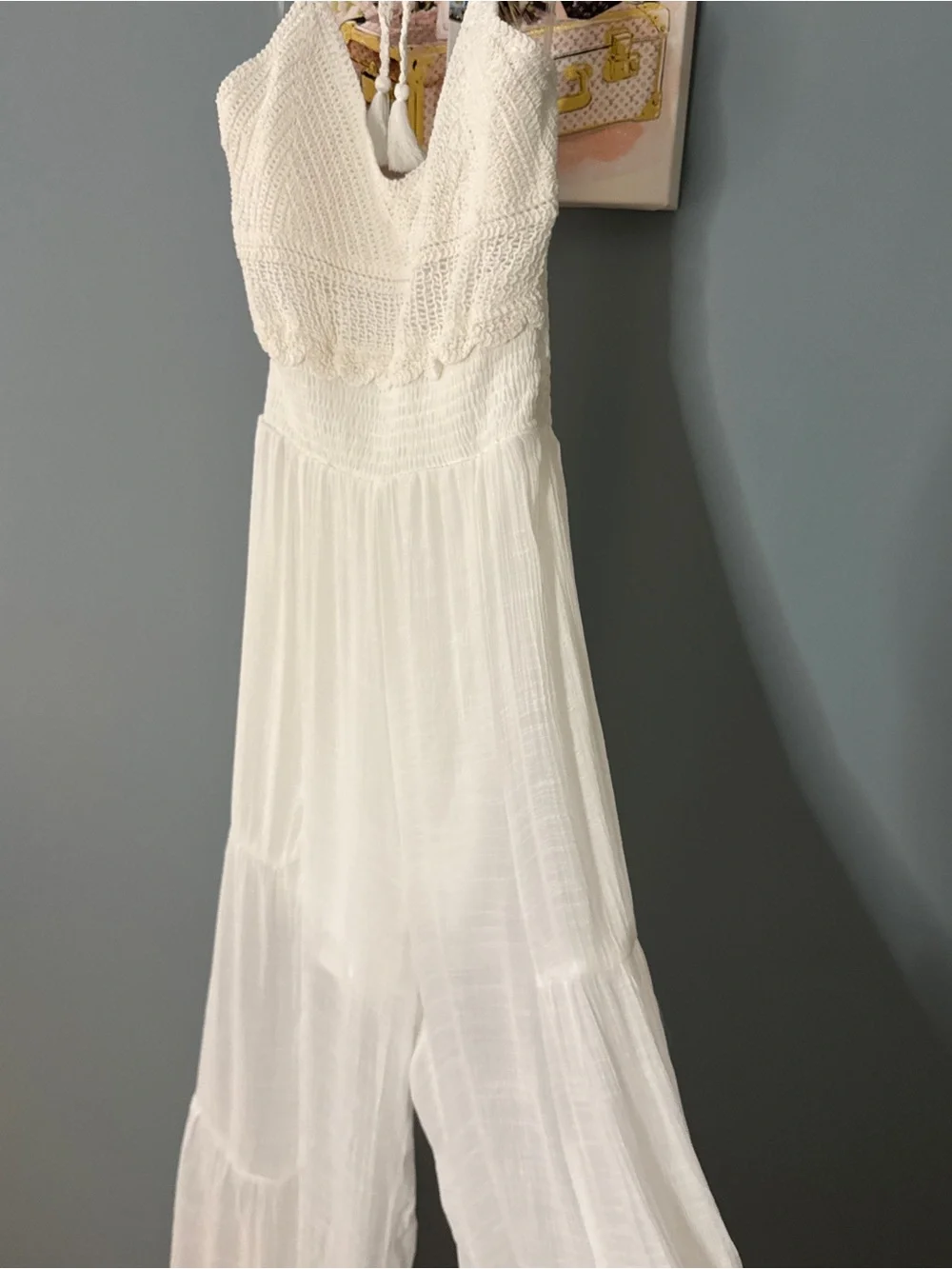 186 • White Crochet Bodice Halter Palazzo Pants Romper - Picture 5 of 11
